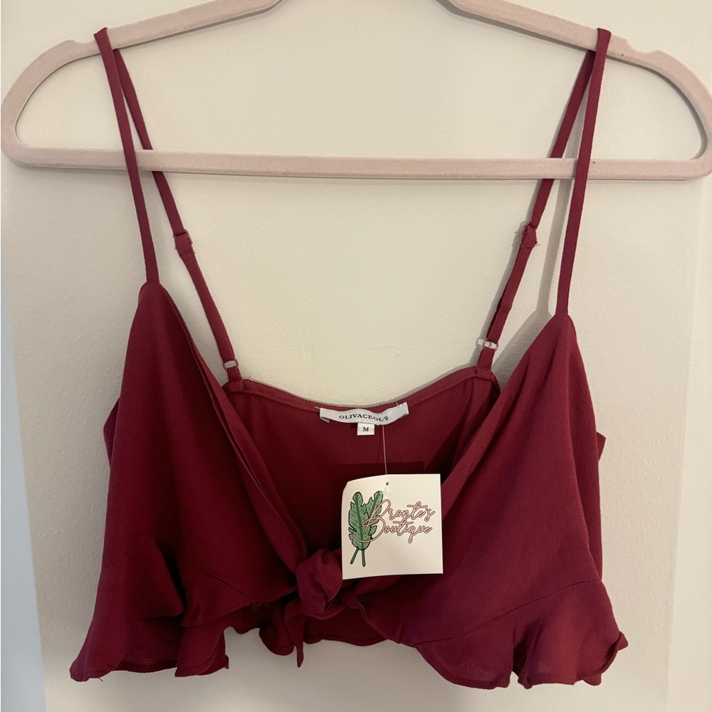 Women’s Tie Front Blouse Crop Top Berry Red
